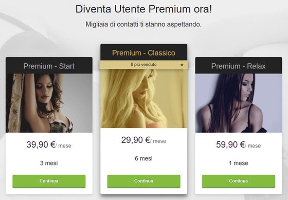 Screenshot dei prezzi di C-date