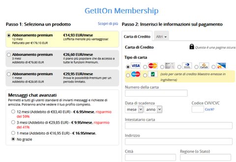 Screenshot dei prezzi di Get It On