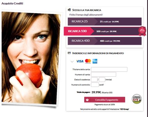 Screenshot dei prezzi di Gleeden