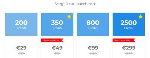 Screenshot dei prezzi di Scopamici