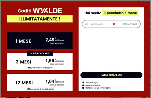 Screenshot dei prezzi di Wyylde